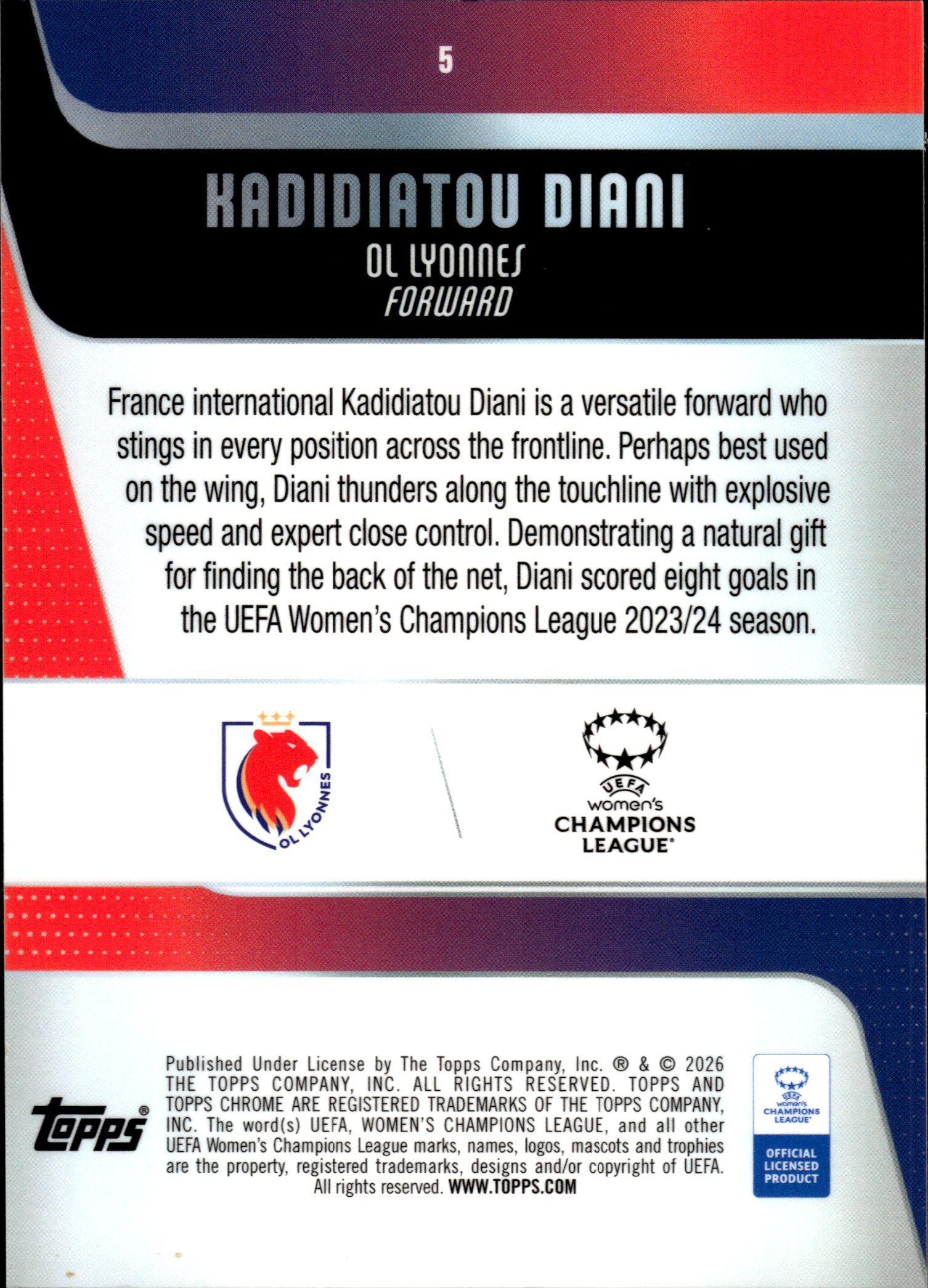 Kadidiatou Diani - Topps Chrome UEFA Women's Champions League Base Set 2025-26, Nr. 5