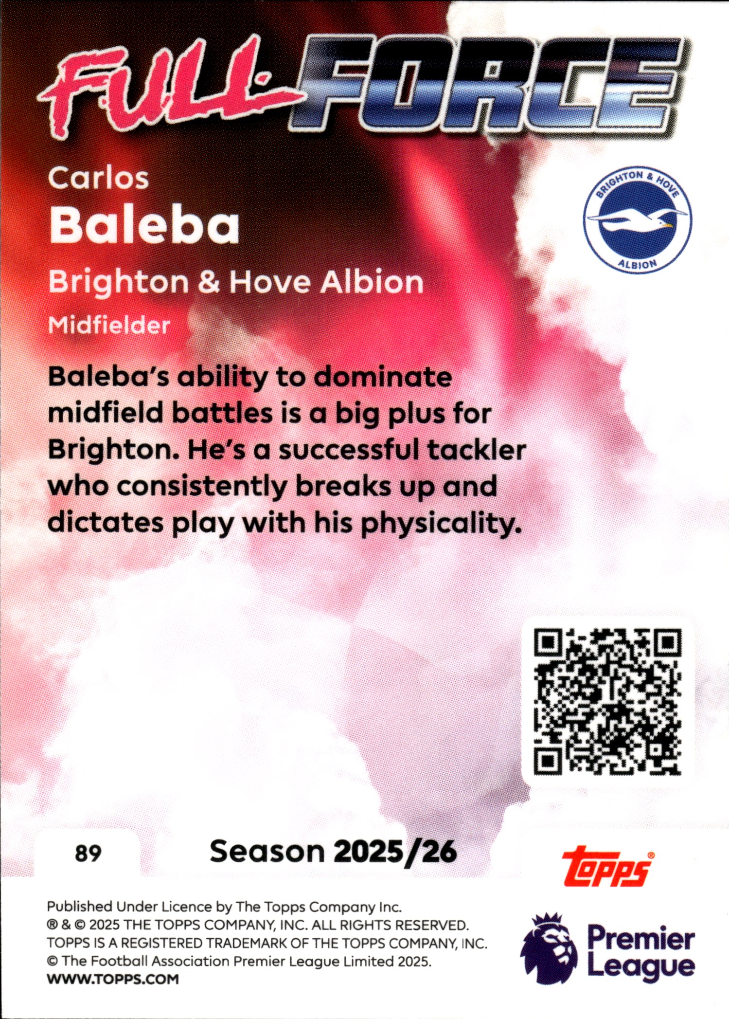 Carlos Baleba - Topps Match Attax Premier League Full Force 2025-26, Nr. 89