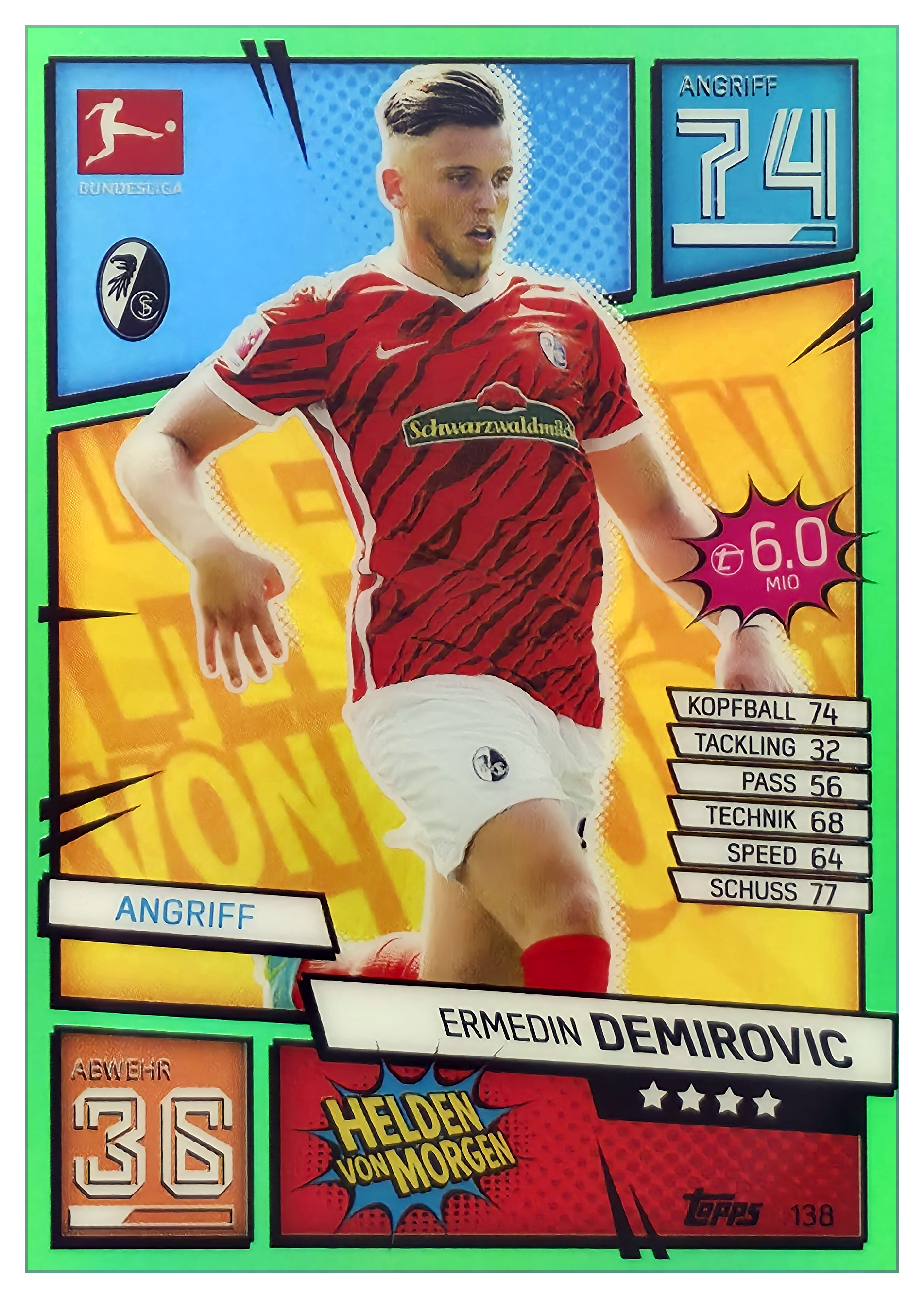 Ermedin Demirović - Topps Chrome Match Attax Bundesliga Helden von Morgen 2021-22, Nr. 138 – Nummeriert, Green Refractor (Art.-Nr. SG106445)