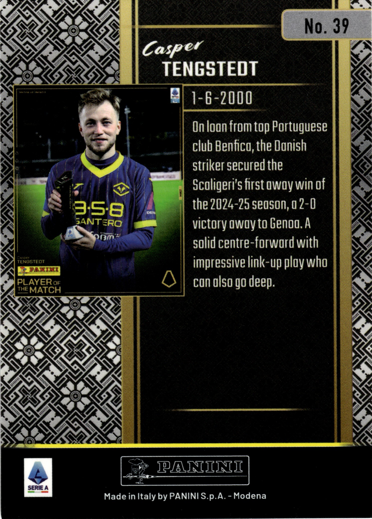 Casper Tengstedt - Panini Player of the Match Base Set 2024-25, Nr. 39 – Rookie Card