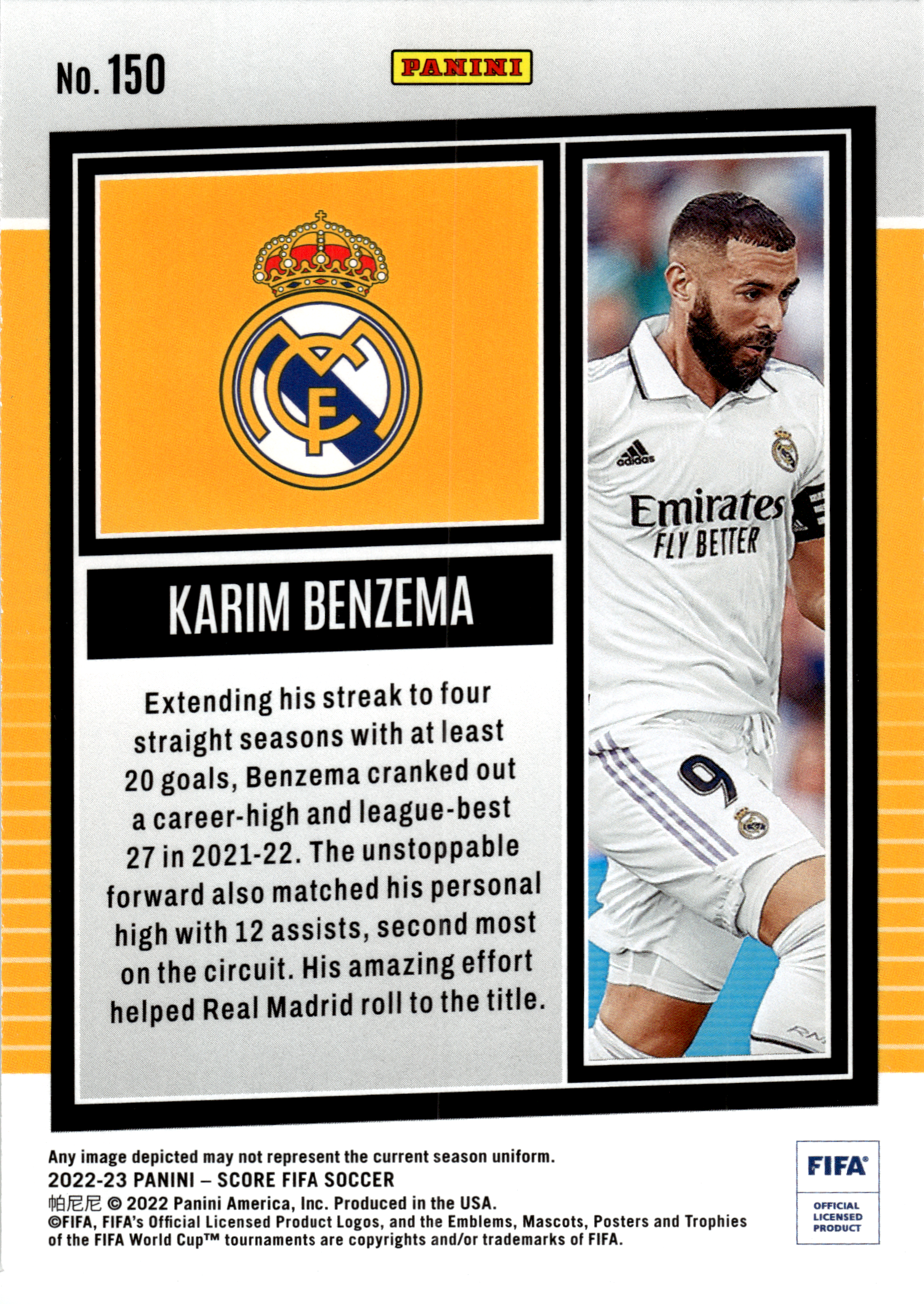 Karim Benzema - Panini Score FIFA Soccer 2022-23, Nr. 150