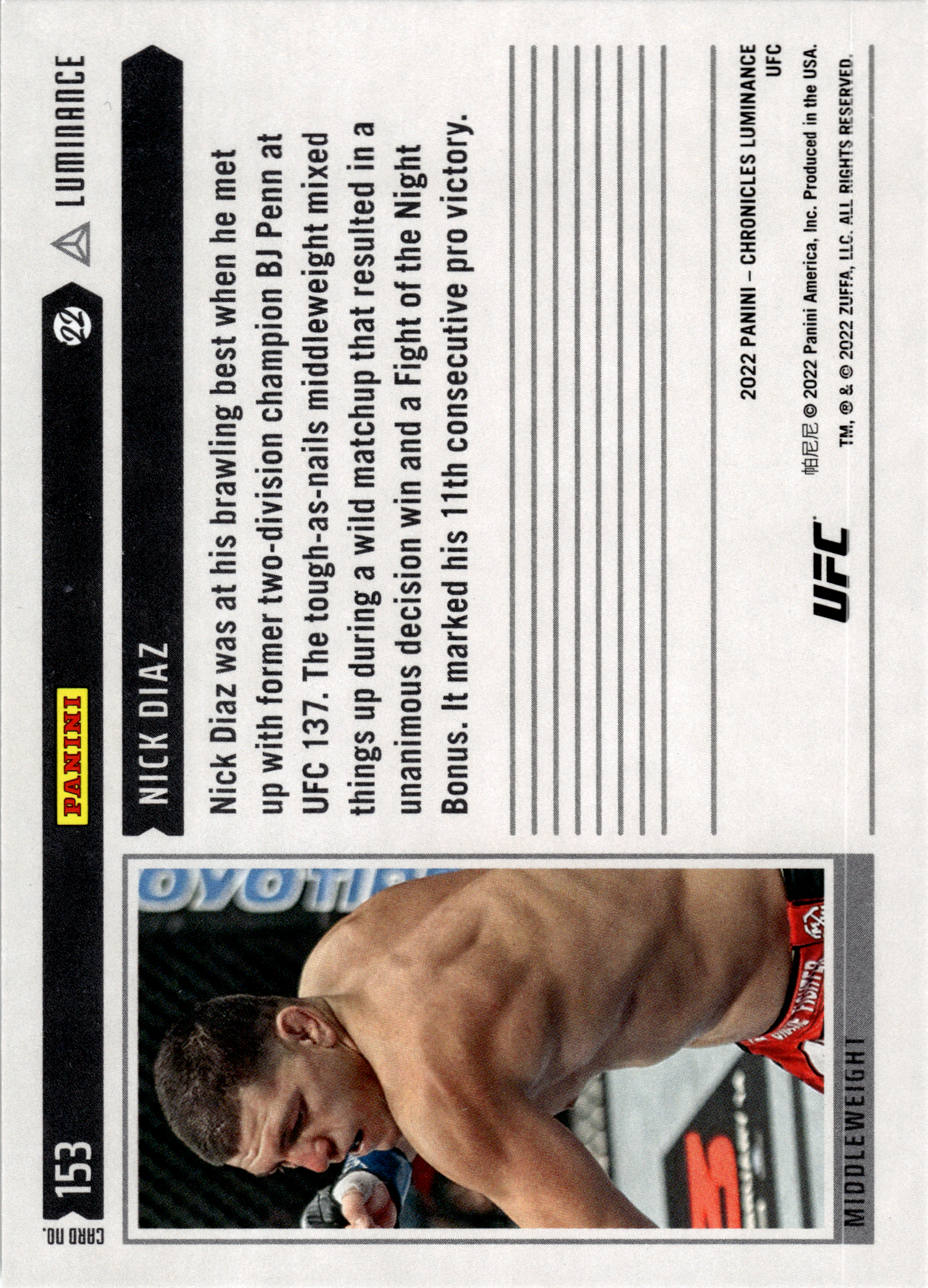 Nick Diaz - Panini Chronicles UFC Luminance 2022, Nr. 153