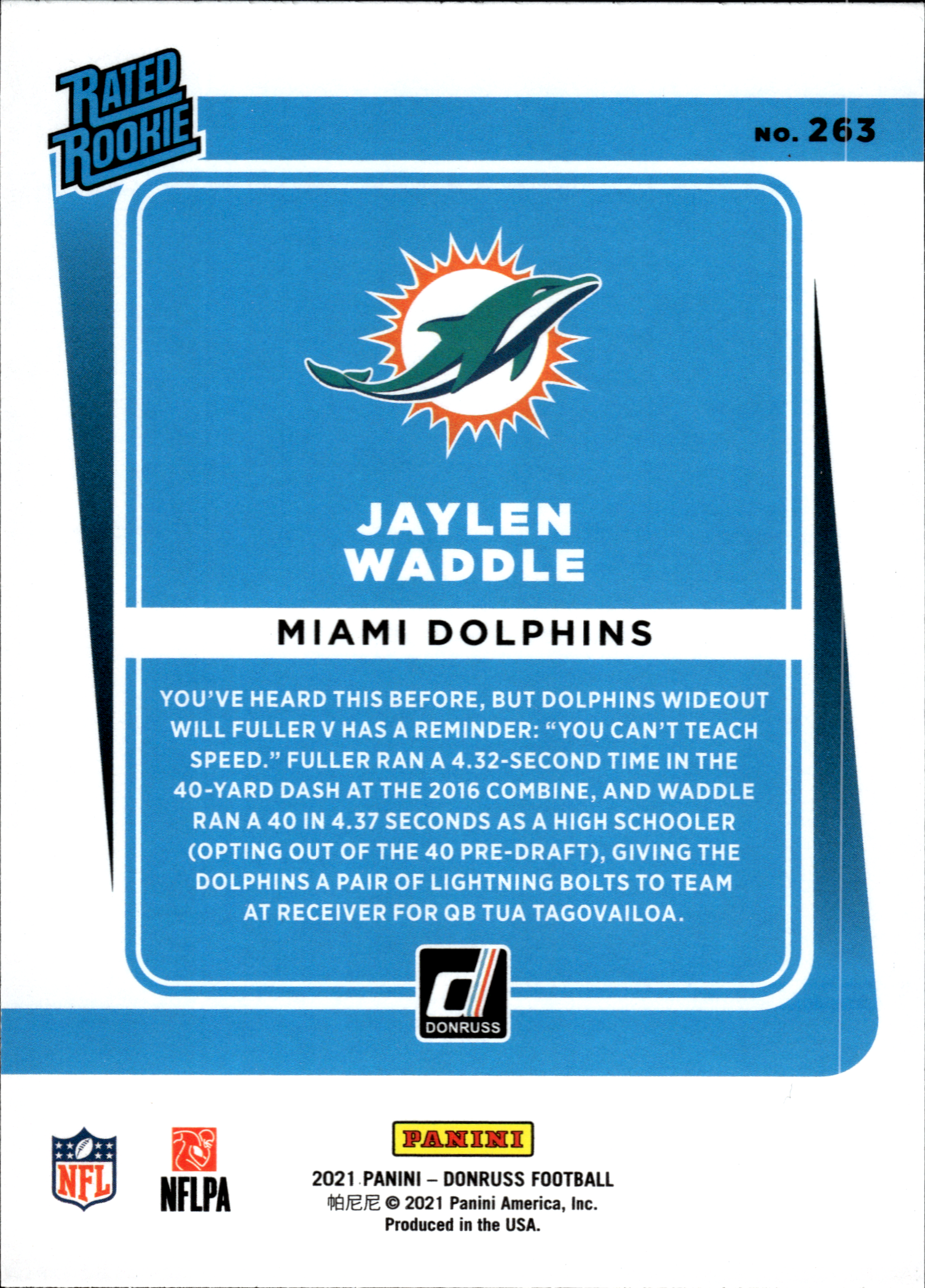 Jaylen Waddle - Panini Donruss Base Set 2021, Nr. 263 – Rookie Card