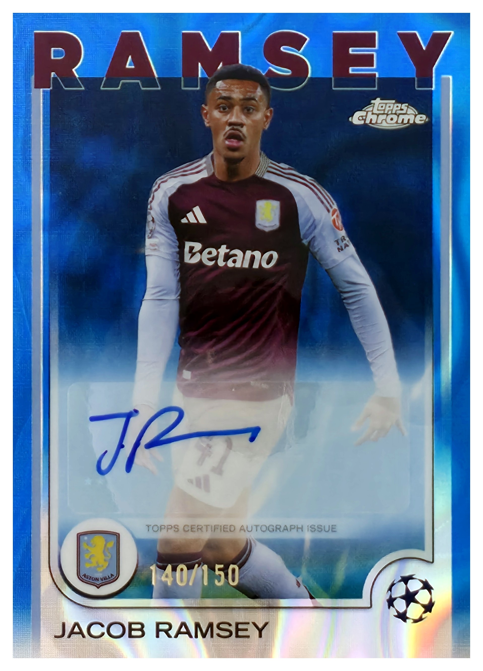 Jacob Ramsey - Topps Chrome UEFA Club Competitions Chrome Autographs 2024-25, Nr. CA-JR – Autogramm, Nummeriert, Blue Refractor (Art.-Nr. SG108749)