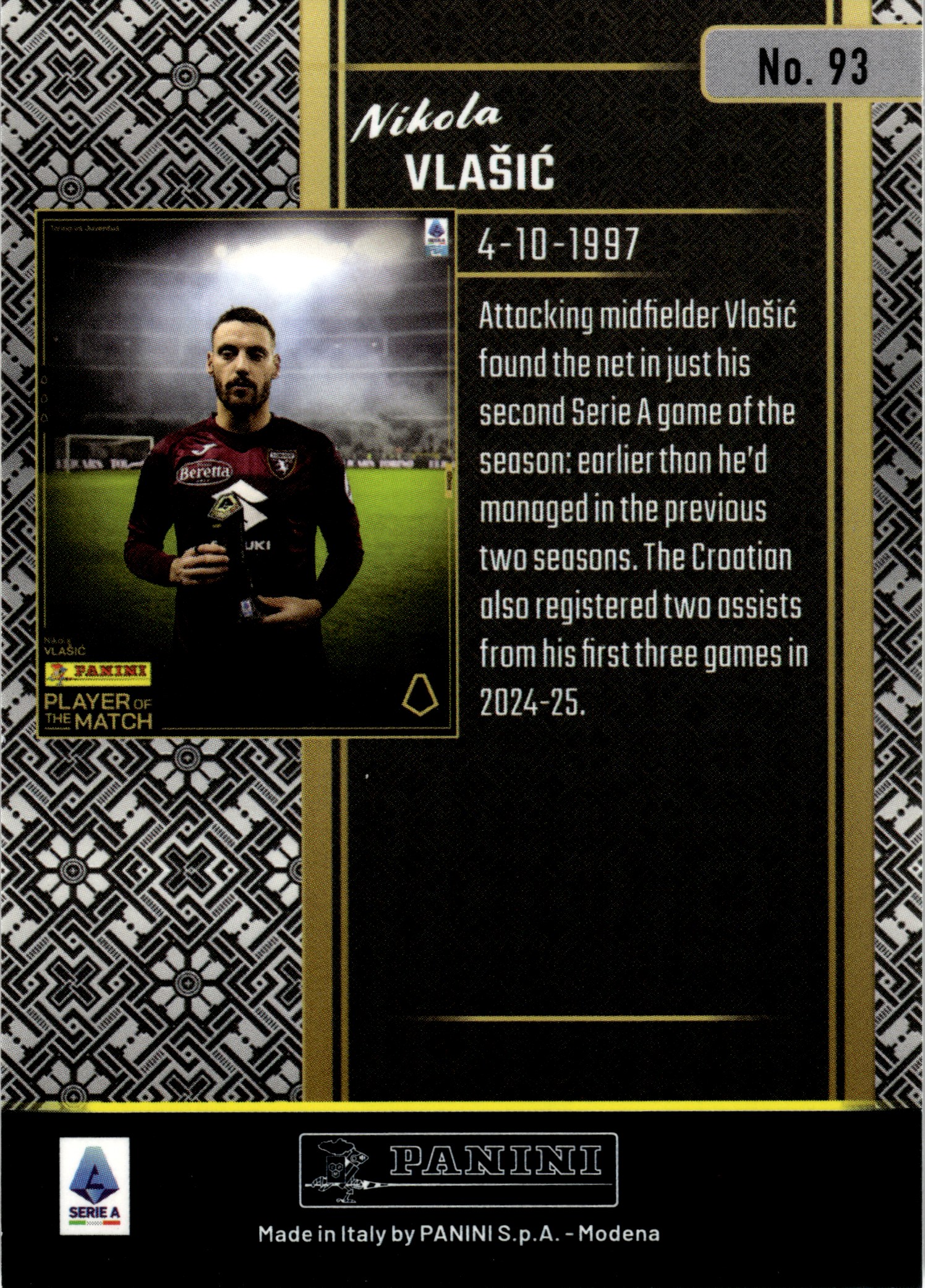 Nikola Vlašić - Panini Player of the Match Base Set 2024-25, Nr. 93