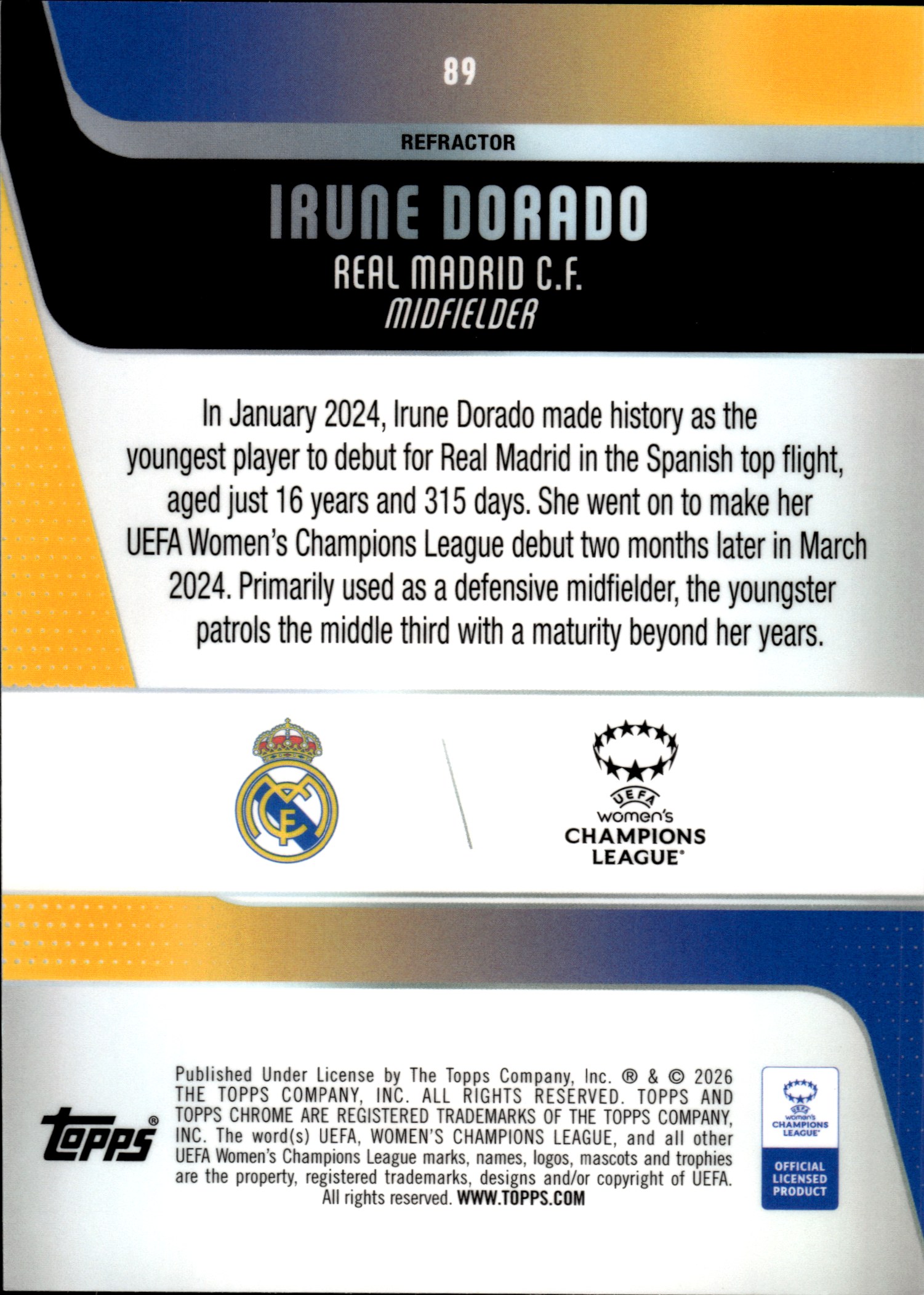 Irune Dorado - Topps Chrome UEFA Women's Champions League Future Stars 2025-26, Nr. 89 – Refractor, Insert