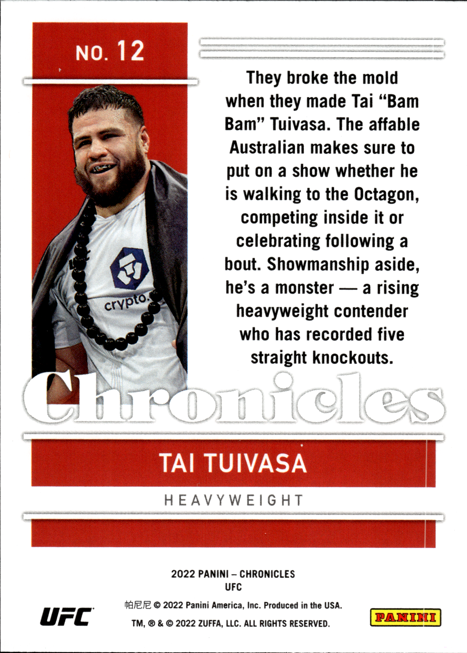 Tai Tuivasa - Panini Chronicles UFC Base Set 2022, Nr. 12