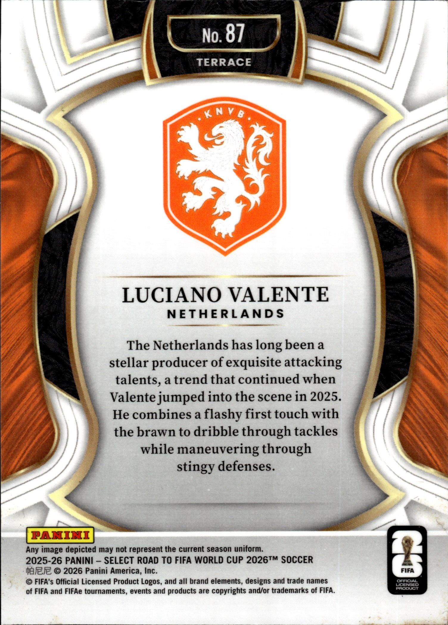 Luciano Valente - Panini Select FIFA Road to World Cup Terrace 2025-26, Nr. 87 – Rookie Card