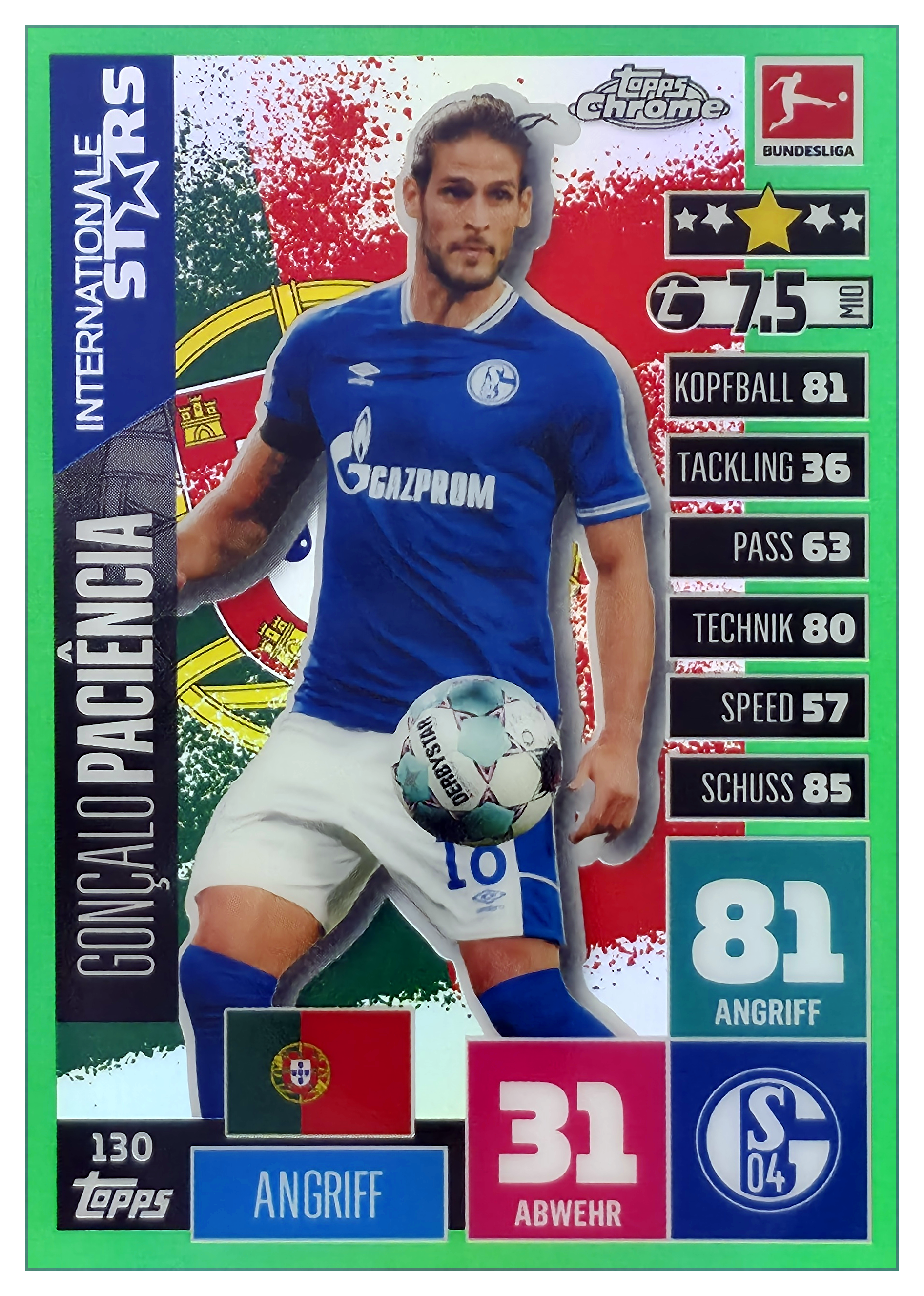 Gonçalo Paciência - Topps Chrome Match Attax Bundesliga Internationale Stars 2020-21, Nr. 130 – Nummeriert, Green Refractor (Art.-Nr. SG106444)