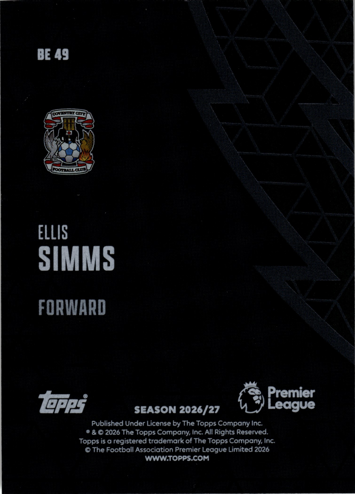 Ellis Simms - Topps Flagship Premier League Black Edge Edition 2026-27, Nr. BE 49 – Insert