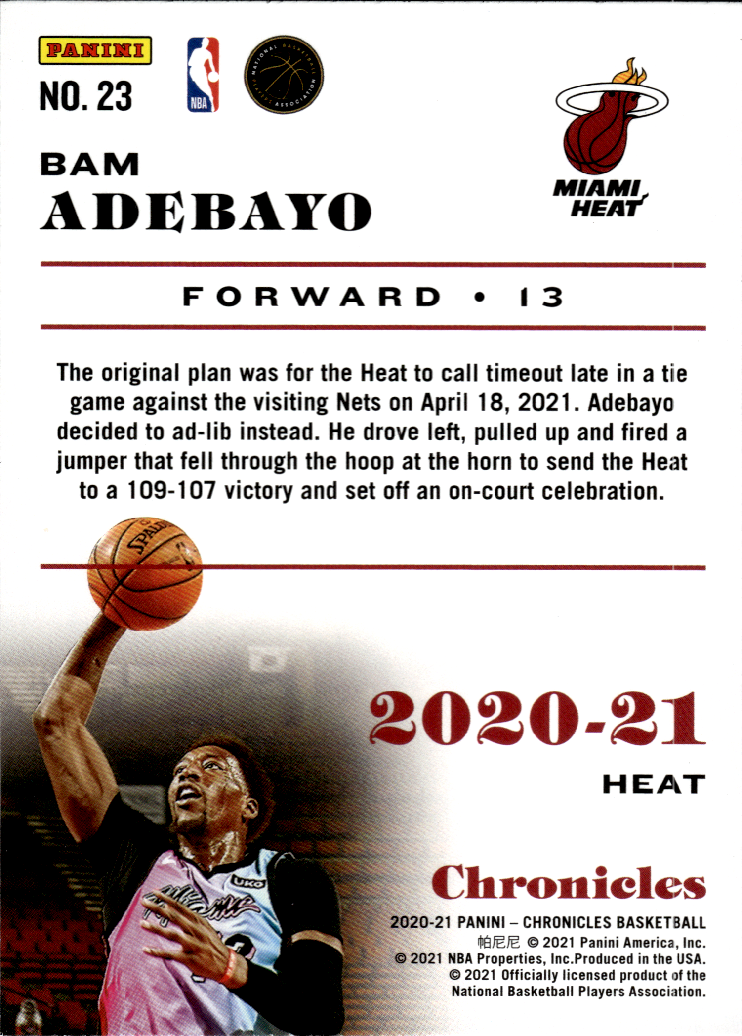 Bam Adebayo - Panini Chronicles Base Set 2020-21, Nr. 23