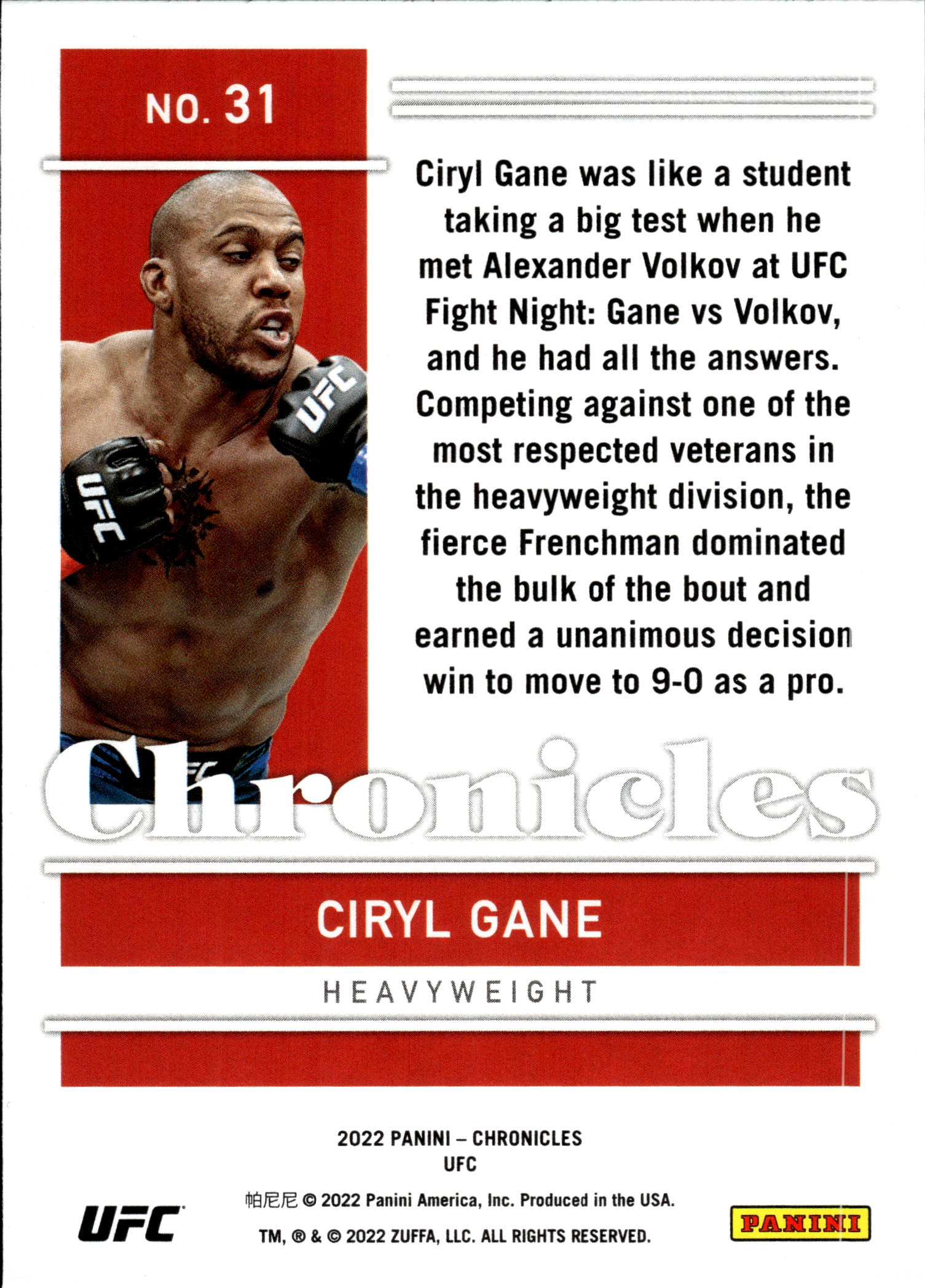 Ciryl Gane - Panini Chronicles UFC Base Set 2022, Nr. 31