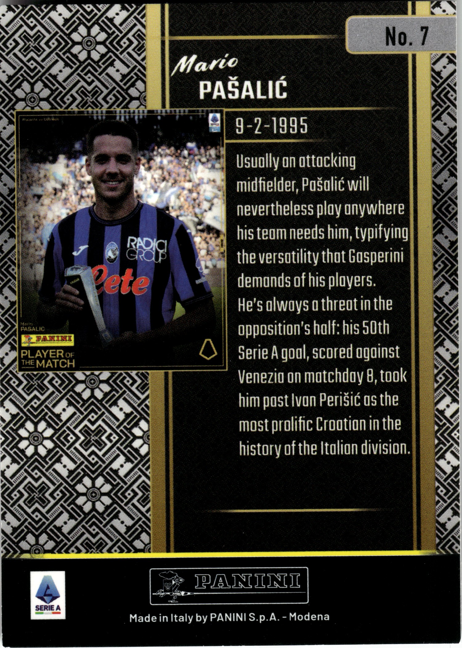 Mario Pašalić - Panini Player of the Match Base Set 2024-25, Nr. 7