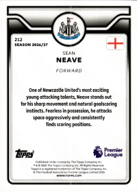 Sean Neave - Topps Flagship Premier League Base Set 2026-27, Nr. 212 – Rookie Card