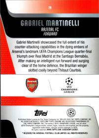 Gabriel Martinelli - Topps Chrome UEFA Club Competitions Base Set 2025-26, Nr. 19