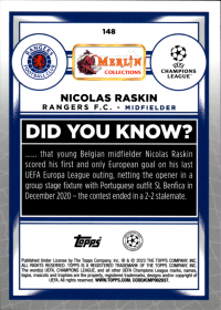 Nicolas Raskin - Topps Merlin Chrome UEFA Club Competitions Base Set 2022-23, Nr. 148 – Rookie Card