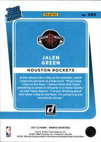 Jalen Green - Panini Donruss Rated Rookie 2021-22, Nr. 209