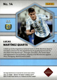 Lucas Martínez Quarta - Panini Mosaic FIFA Road to World Cup Base Set 2021-22, Nr. 14 – Rookie Card