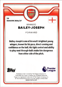 Brando Bailey-Joseph - Topps Flagship Premier League Base Set 2026-27, Nr. 34 – Rookie Card