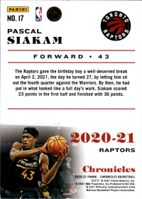 Paskal Siakam - Panini Chronicles Base Set 2020-21