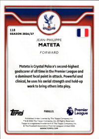 Jean-Philippe Mateta - Topps Flagship Premier League Base Set 2026-27, Nr. 118 – Purple Voltage Parallel