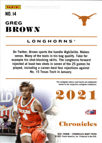 Greg Brown - Panini Chronicles Draft Picks Base Set 2021, Nr. 14
