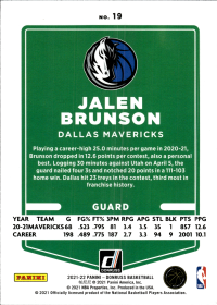 Jalen Brunson - Panini Donruss Base Set 2021-22, Nr. 19