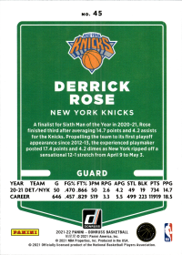 Derrick Rose - Panini Donruss Base Set 2021-22, Nr. 45
