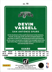 Devin Vassell - Panini Donruss Base Set 2021-22, Nr. 15