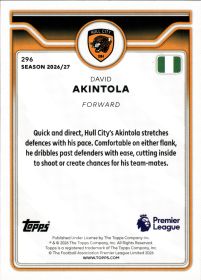 David Akintola - Topps Flagship Premier League Base Set 2026-27, Nr. 296 – Rookie Card