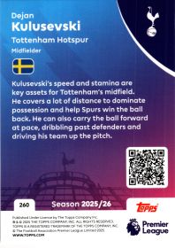 Dejan Kulusevski - Topps Match Attax Premier League Base Set 2025-26, Nr. 260