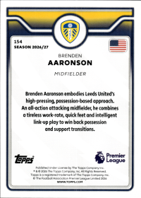 Brenden Aaronson - Topps Flagship Premier League Base Set 2026-27, Nr. 154