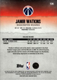 Jamir Watkins - Topps Signature Class Base Set 2025-26, Nr. 136 – Rookie Card