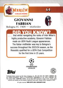 Giovanni Fabbian - Topps Merlin Chrome UEFA Club Competitions Base Set 2024-25, Nr. 64