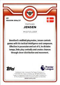 Mathias Jensen - Topps Flagship Premier League Base Set 2026-27, Nr. 68