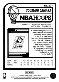 Toumani Camara - Panini Hoops Base Set 2023-24, Nr. 231 – Rookie Card
