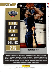 Anthony Davis - Panini Contenders Season Ticket 2018-19, Nr. 81