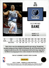 Desmond Bane - Panini Chronicles Base Set 2020-21, Nr. 615 – Rookie Card