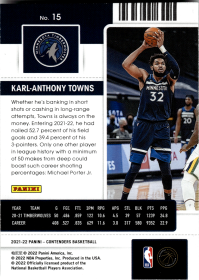 Karl-Anthony Towns - Panini Contenders Season Ticket 2021-22, Nr. 15