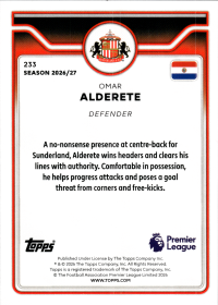 Omar Alderete - Topps Flagship Premier League Base Set 2026-27, Nr. 233
