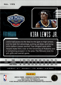 Kira Lewis Jr. - Panini Chronicles Playbook 2020-21, Nr. 195