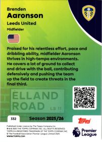 Brenden Aaronson - Topps Match Attax Premier League Base Set 2025-26, Nr. 332