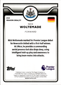 Nick Woltemade - Topps Flagship Premier League Base Set 2026-27, Nr. 215