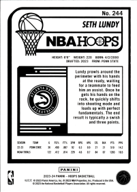 Seth Lundy - Panini Hoops Base Set 2023-24, Nr. 244 – Rookie Card