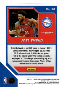 Joel Embiid - Panini Chronicles Threads 2020-21, Nr. 90 – Bronze