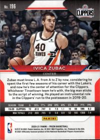 Ivica Zubac - Panini Prizm Base Set 2020-21, Nr. 196
