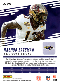 Rashod Bateman - Panini Prestige Base Set 2021, Nr. 215 – Rookie Card