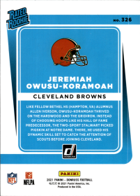 Jeremiah Owusu-Koramoah - Panini Donruss Base Set 2021, Nr. 326 – Rookie Card