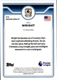 Haji Wright - Topps Flagship Premier League Base Set 2026-27, Nr. 272
