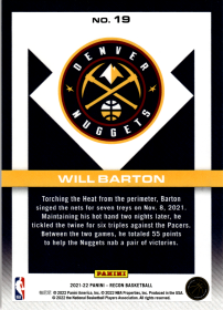 Will Barton - Panini Recon Base Set 2021-22, Nr. 19
